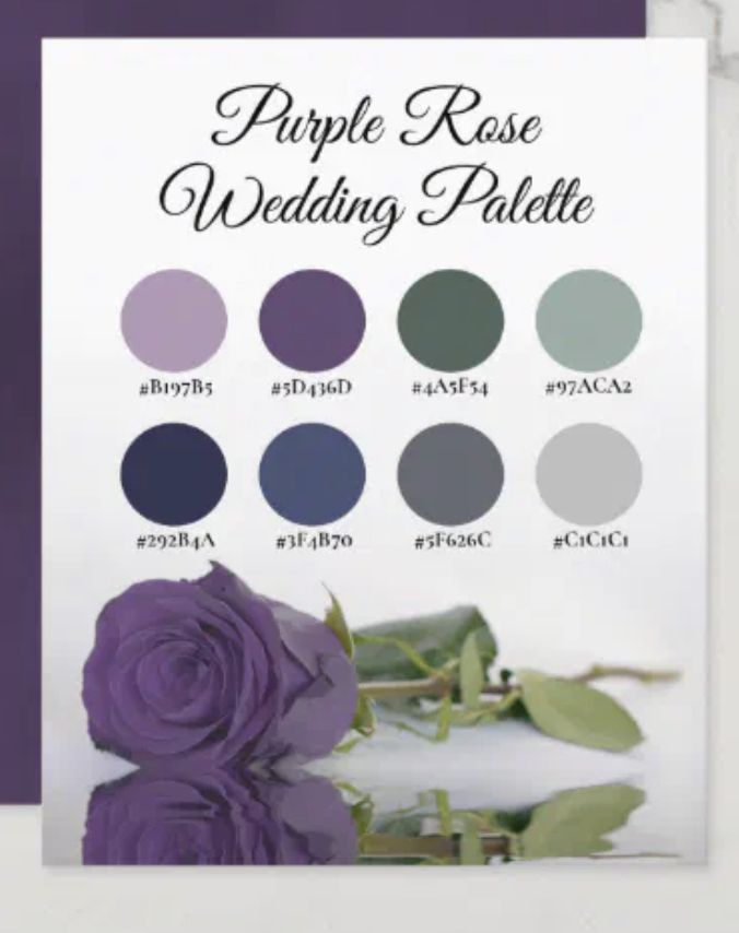 a purple rose wedding palette is displayed on a white card with the words,'purple rose wedding palette '