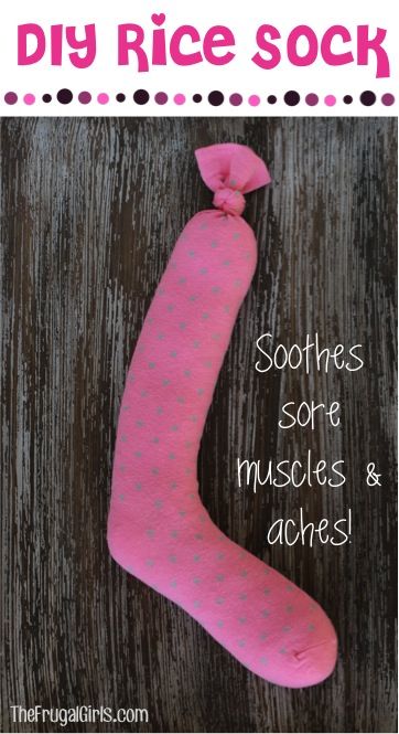 a pink sock with polka dots on it and the words, diy rice sock