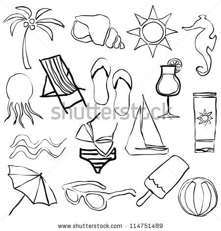 hand drawn beach items and drinks on white background stock photo - image 349782