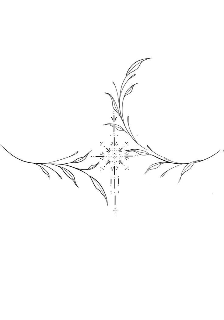 a black and white drawing of a branch with snowflakes in the middle, on a white background