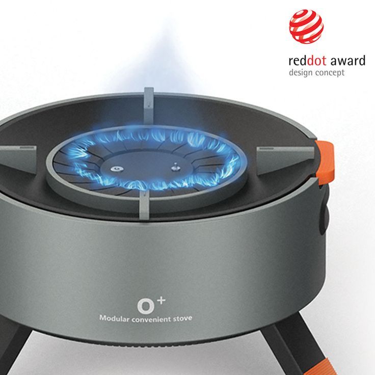 an image of a modern stove with blue flames on it's burner and stand