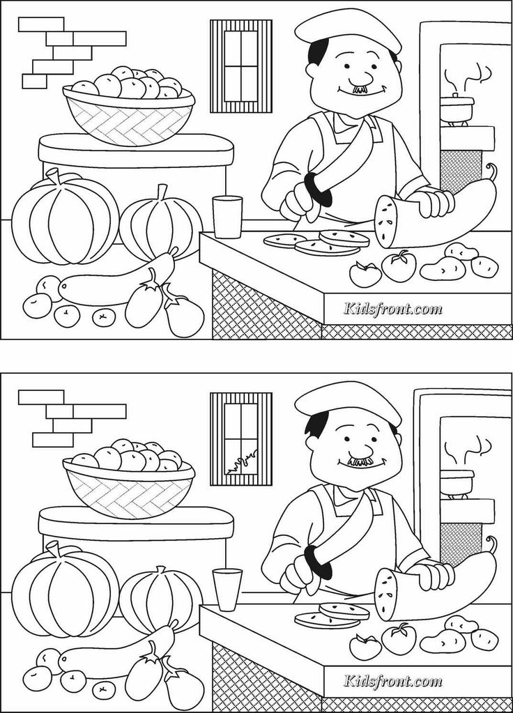 two coloring pages showing how to cook in the kitchen