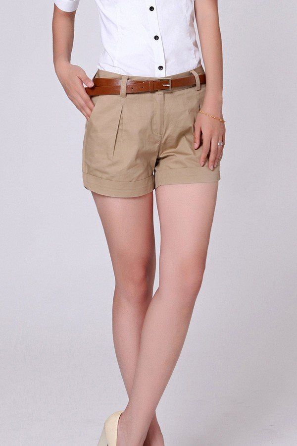 Summer Woman Cotton Shorts - Uniqistic.com Summer Cotton Bottoms With Belt, Casual Beige Bottoms With Belt, Belted Short Length Spring Bottoms, Casual High Waist Shorts With Belt, Casual High Waist Belted Shorts, Chic Summer Bottoms With Belt, Casual High-waist Belted Shorts, Casual Short Bottoms With Belt, High Waist Belted Shorts For Spring