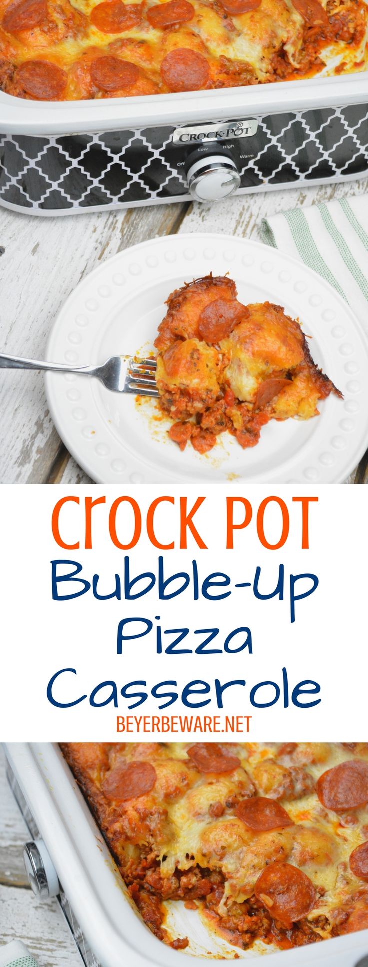 the crock pot bubble - up pizza casserole is ready to be eaten