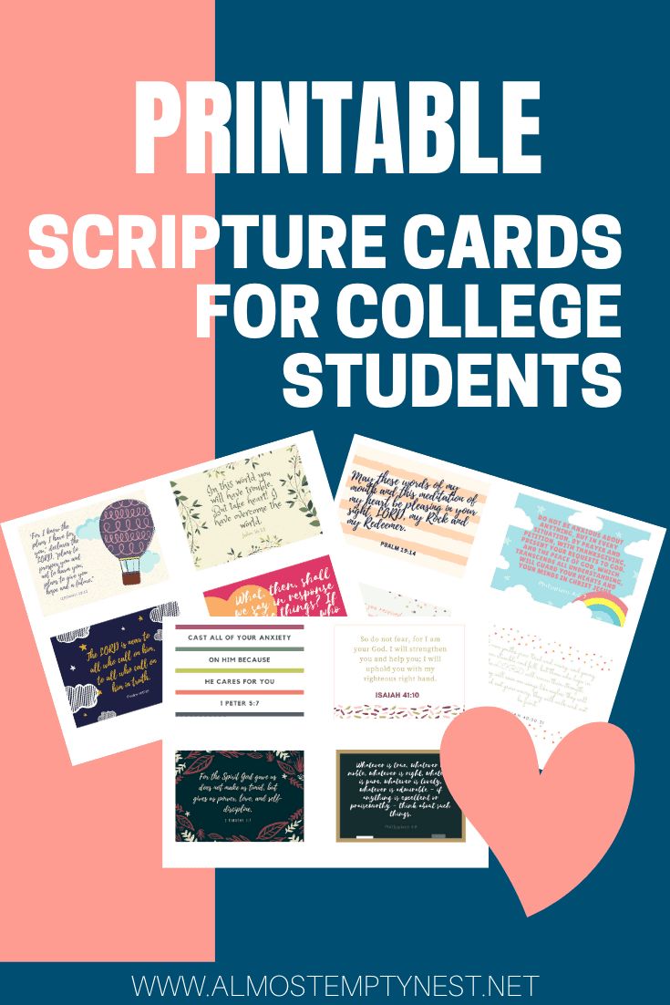 the printable bible cards for college students are on display in front of a pink and blue background