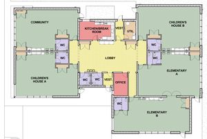 the floor plan for an office building with multiple rooms and two separate areas to each other