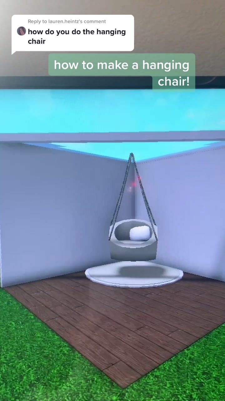 an animated image of a swing chair in the middle of a room with grass on the floor