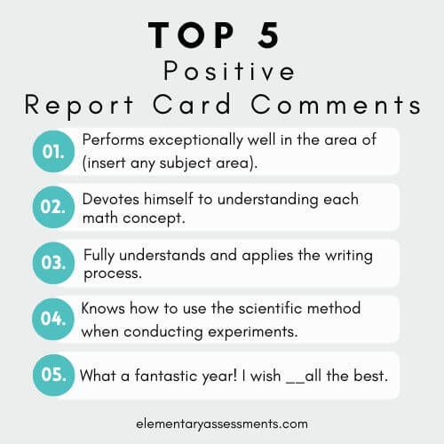 the top 5 positive report cards for students to use with their writing skills and practice