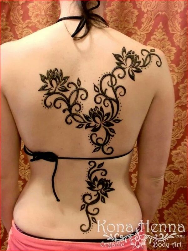 the back of a woman's body with tattoos on it