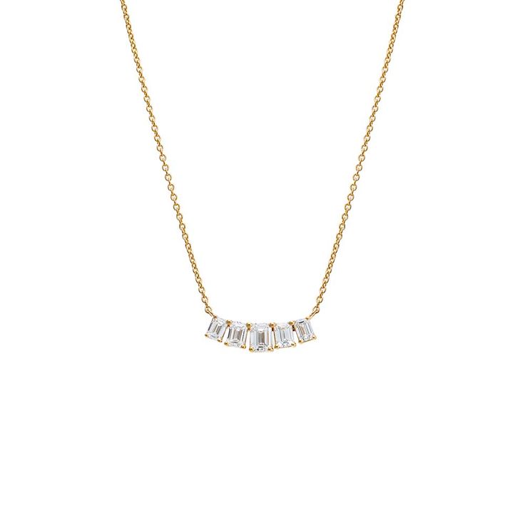 14K Gold Lab Grown Diamond Emerald Cut Curved Bar Necklace 14K - Adina's Jewels Diamond Anklet, Curved Bar, Bold Rings, Anklet Bracelet, Charm Bangle, Shop Engagement Rings, Emerald Cut Diamonds, Diamond Bracelets, Bar Necklace