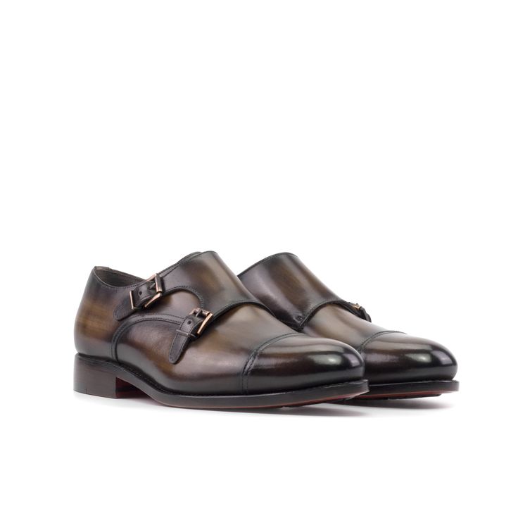 Kiyanoz Patina Double Monk - Premium Men Dress Shoes from Que Shebley - Shop now at Que Shebley Brown City, Classic Elegant Style, Monk Shoes, Traditional English, Hand Painted Leather, English Style, Painting Leather, Hot Shoes, Classic Elegant