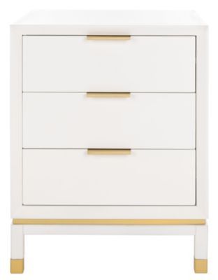 a white and gold dresser with three drawers