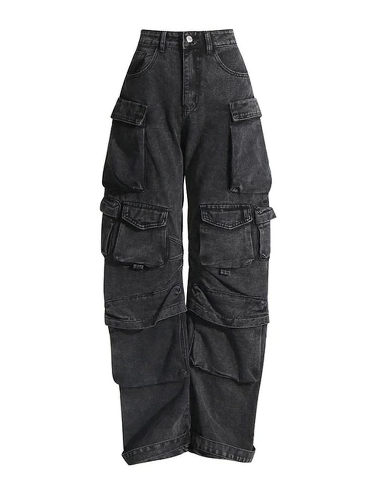 Gray Denim Cargo Pants Street Fits, Moda Denim, Style Overalls, Denim Decor, Jean Large, High Street Fashion, Overalls Pants, Jeans Cargo, Denim Patterns