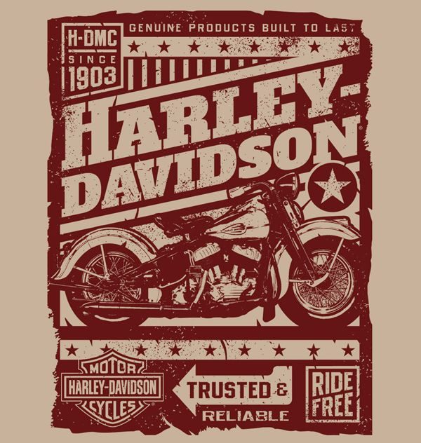 the harley davidson t - shirt design is shown in red and white, with stars on it