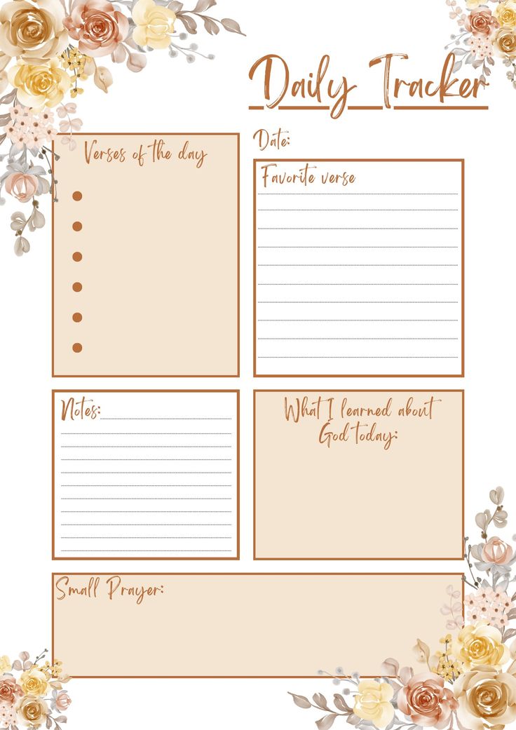 a daily tracker with flowers on it