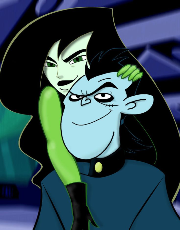 an animated image of two people with green hair