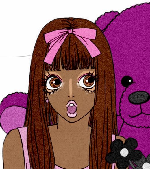 a girl with long brown hair holding a teddy bear and making a face for the camera