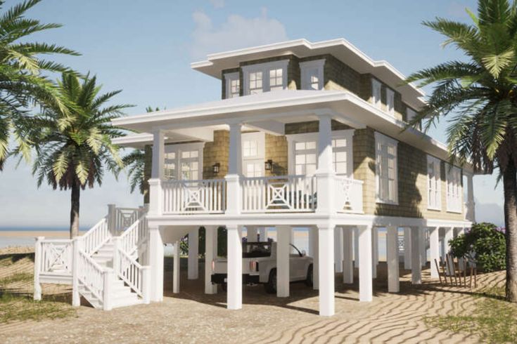 this is an artist's rendering of a house on the beach with palm trees