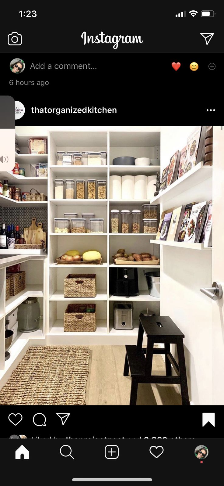 the instagram page on instagram com shows an open pantry with lots of items