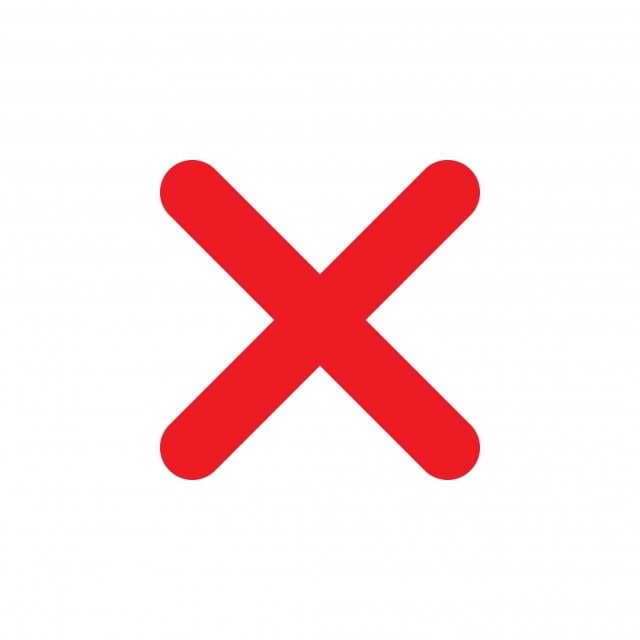 a red x symbol is shown on a white background in this image, there are no other symbols that can be seen here