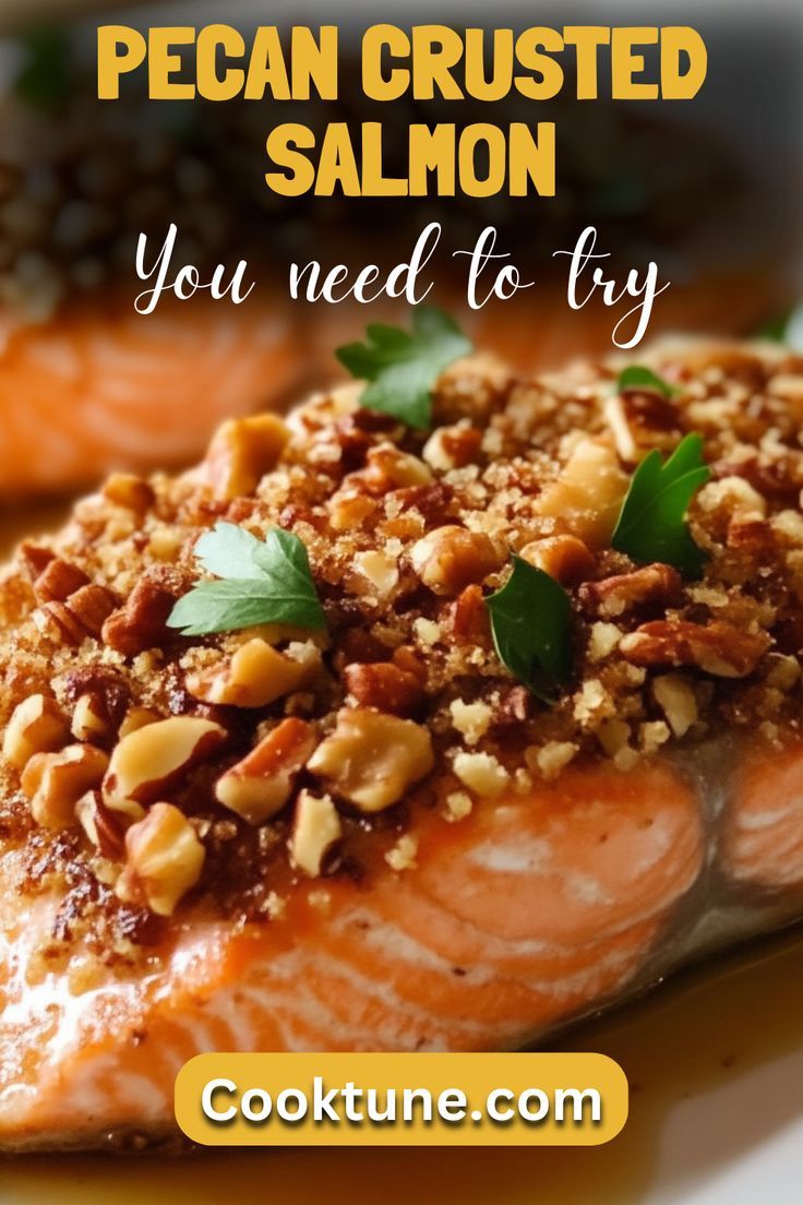 the salmon is covered with nuts and herbs