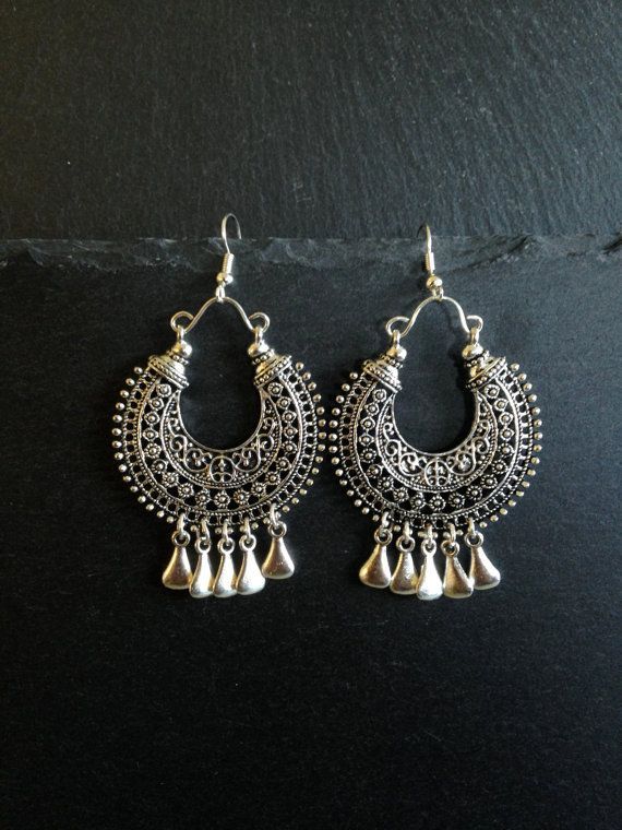 Gypsy earrings Afghani Jhumka, Oxidised Silver Jewelry, Bohemian Jewellery, Earring Collection, Silver Jewels, Ethnic Earrings, Silver Dangle Earrings, Oxidised Jewellery, Bohemian Earrings