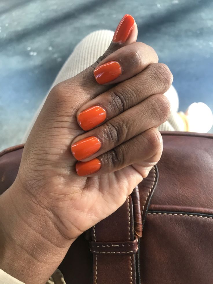 Orange Nails For Black Women, Orange Nails Natural, Orange Nails Black Women, Deep Orange Nails, Dark Orange Nails, Fall Orange Nails, Nails Design Orange, Orange Nails Fall, Polygel Nails Design