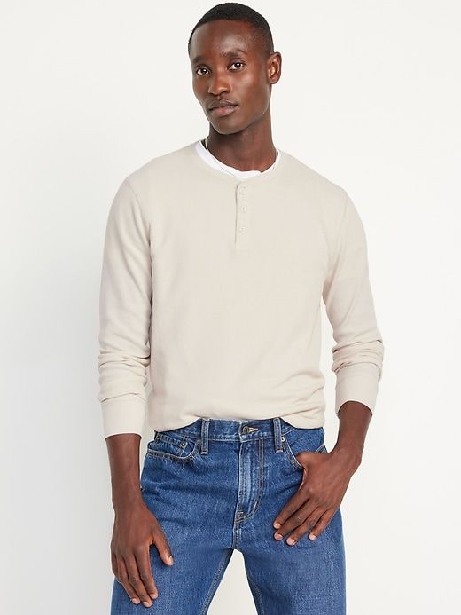 Waffle Henley T-Shirt | Old Navy Relaxed Fit Henley With Buttons And Crew Neck, Relaxed Fit Crew Neck Henley With Buttons, Classic Crew Neck Henley With Button Closure, Fall Crew Neck T-shirt With Button Closure, Casual Relaxed Fit Henley With Buttons, Spring Casual Henley With Button Closure, Casual Button-up Henley For Everyday, Crew Neck Tops With Button Closure For Layering, Casual Solid Henley With Buttons