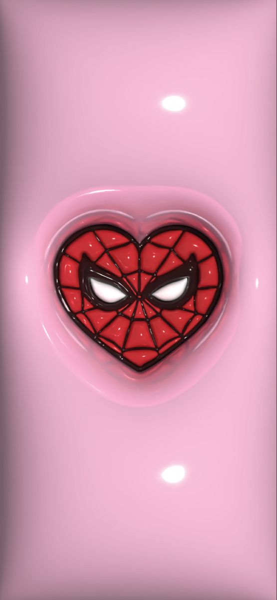 a heart shaped spiderman face on a pink background