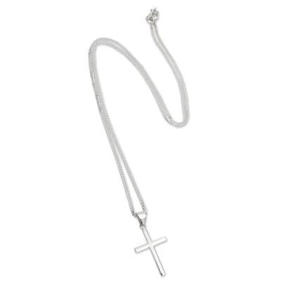 Sleek and beautiful, this necklace is minimalist in design. Yet it makes a powerful statement of faith. Adriana de Gadea works in Andean sterling silver to craft a polished cross she displays on a sterling chain. Everyday Silver Crucifix Jewelry, Silver Crucifix Necklace For Everyday, Silver Crucifix Jewelry For Everyday Wear, Minimalist Cross Necklace For Everyday, Minimalist Cross Pendant Necklace For Everyday, Minimalist Cross Pendant Necklace For Everyday Wear, Everyday Silver Cross Pendant Necklace, Minimalist Silver Cross Necklace, Silver Crucifix Cross Necklace For Everyday