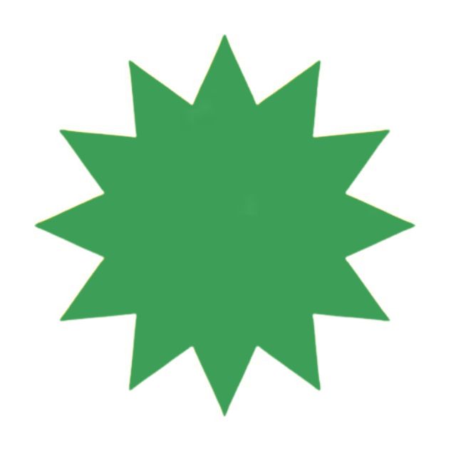 a green star shaped object on a white background