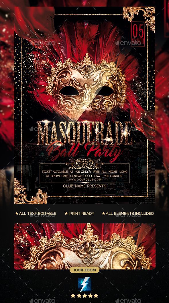 masquerade party flyer template - clubs and parties events