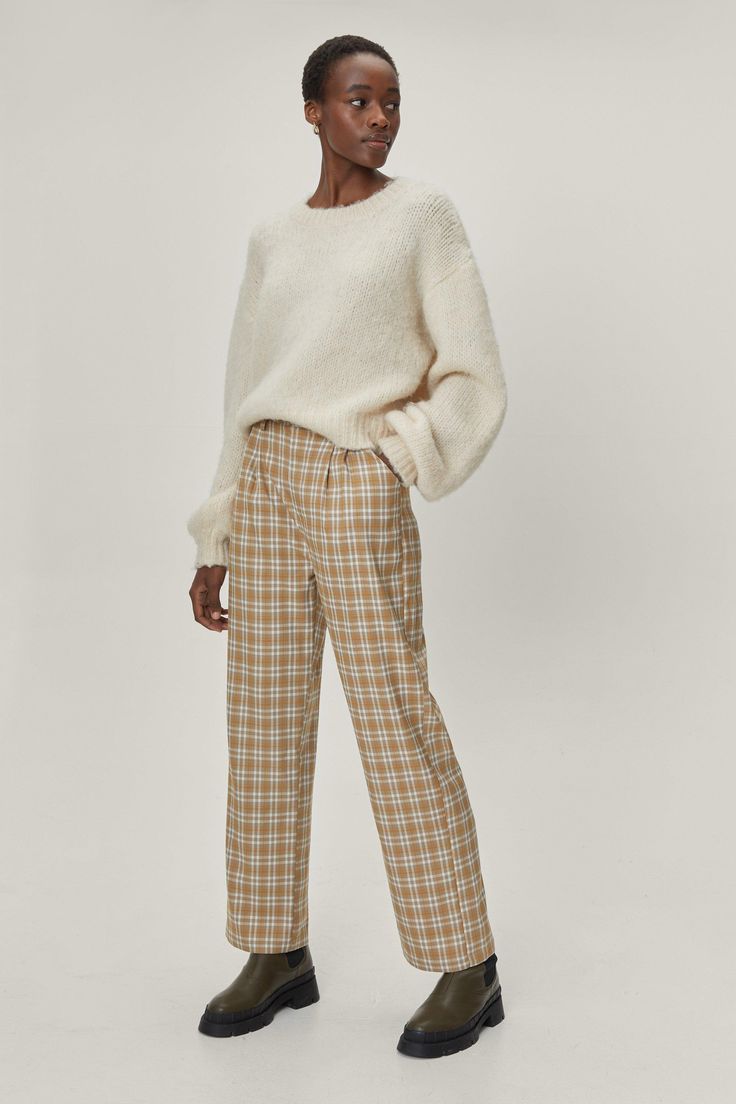 plaid tailored trouser larelaxed - Buscar con Google Check Fabric, Print Pants, Printed Pants, New New, Wide Leg Trousers, Online Accessories, Fashion Clothes Women, Nice Dresses, Wide Leg