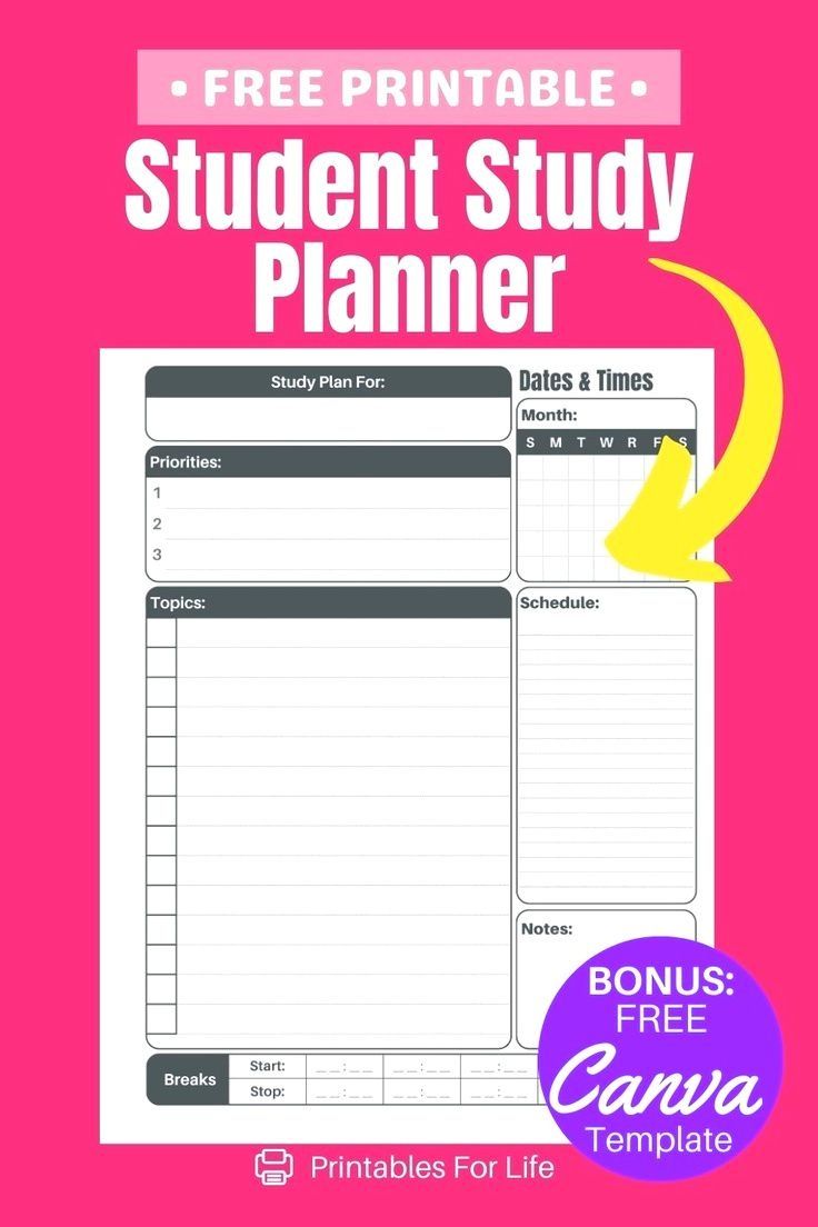 the free printable student study planner is perfect for students to practice their writing skills