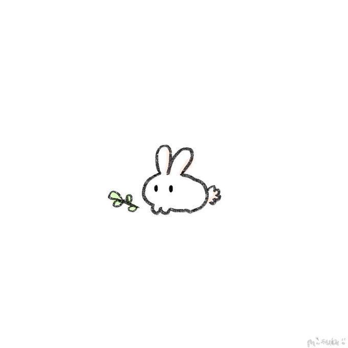 a drawing of a bunny holding a flower