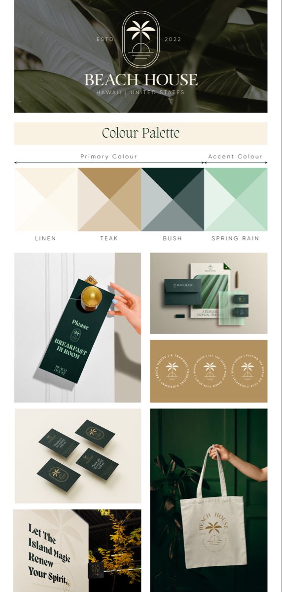 The pin describes abiut the branding of Beach House l, Colour pallete and branding Airbnb Branding Design, Resort Logo Design Luxury, Window Branding Design, Brand Identity Interior Design, Hotel Identity Design, Luxury Hotel Branding Identity, Property Brand Identity, Boutique Hotel Branding Design, Hospitality Branding Design