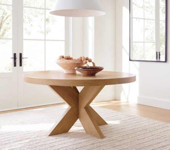 Modern Farmhouse Round Pedestal Extending Dining Table | Pottery Barn Farmhouse Round Dining Table, 60 Round Dining Table, Circle Dining Table, Round Extendable Dining Table, Modern Farmhouse Dining Room, Round Pedestal Dining, Circular Dining Table, Round Dining Room Table, Modern Farmhouse Table