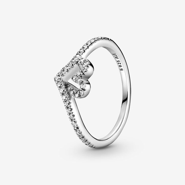 Sparkling Wishbone Heart Ring | Sterling silver | Pandora US Rose Gold Crystal Ring, Pandora Rings Heart, Bracelet Pandora, Rose Gold Crystal, Pandora Rings, Pandora Bracelet, Engagement Jewelry, Pandora Jewelry, Crystal Rings