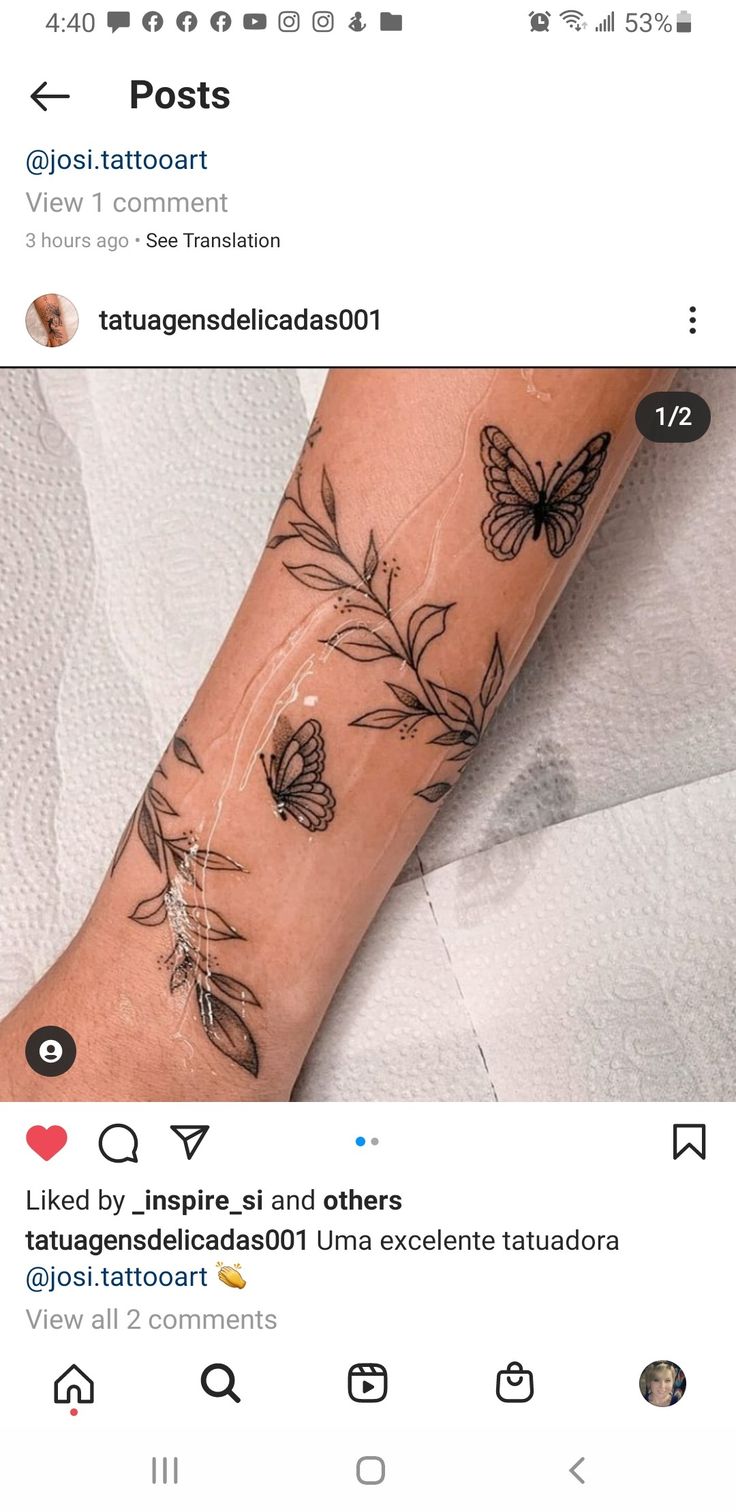 a woman's foot with butterflies on it, and the caption reads post tattoos