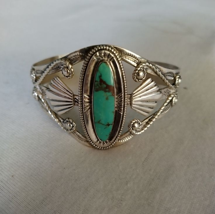 Bell Sterling Vintage Navajo Sterling Silver Cuff Bracelet With Turquoise Stone...Great Condition Jewelry Turquoise, Turquoise Bracelet Cuff, Turquoise Cuff, Sterling Jewelry, Sterling Silver Cuff Bracelet, Vintage Navajo, Sterling Silver Cuff, Silver Cuff Bracelet, Silver Cuff