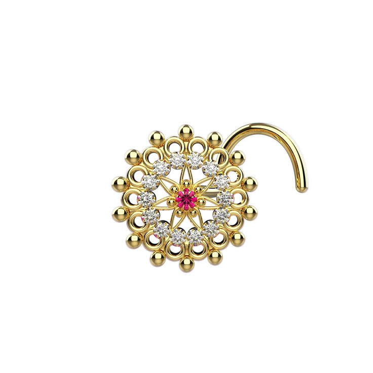 This 18 karat gold-polished nose stud features two ruby gems for a subtle yet eye-catching touch. Handcrafted for an authentic look, this unique stud fits comfortably in the nose and is designed to stay in place. Perfect for adding a touch of elegance to any look. Gifts : It is a thoughtful present for best friends, lover, wife, girlfriend, sisters, daughter, mother, granddaughter, or yourself on birthday, graduation, mother's day, sweetest day, thanksgiving day, Christmas, valentine's day, anniversary day or just send as a surprise gift for that special one in your life to let her know you care about her. Product Description:------ Material:  925 Sterling silver , Cubic zirconia gem stone with nickel free Plating   Wire Gauge Size : 22 Gauge (0.62 mm) / 20 Gauge (0.80 mm)/18 Gauge (1 mm) Elegant 14k Gold Nose Ring As Gift, Gold Internally Threaded Elegant Nose Studs, Classic Round Nose Studs For Gifts, Internally Threaded Round Nose Rings As Gift, Round Internally Threaded Nose Rings For Gifts, 14k Gold Nose Studs With Prong Setting Gift, 14k Gold Prong Setting Nose Studs For Gift, Wedding Yellow Gold Internally Threaded Nose Rings, Internally Threaded Round Yellow Gold Nose Studs