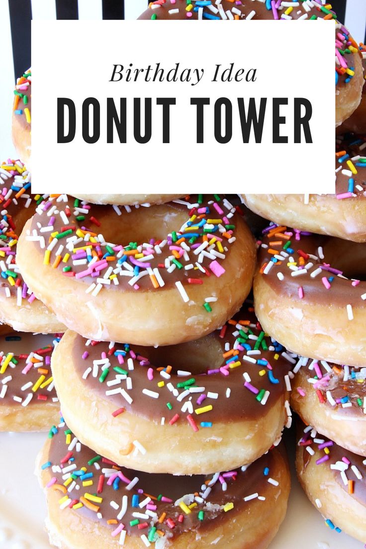 Need some birthday ideas at home?! We’re so excited to be sharing this ridiculously cute birthday idea with you! Well really, you could use it for any celebration. We created this darling gold foil banner to adorn the donut tower and it just takes it from yummy looking to over the top in just a few minutes! CLICK HERE! Donuts Instead Of Cake Birthday Parties, Donut Birthday Cake Ideas, Doughnuts Birthday, Donut Tray Display, Tiered Donut Cake, Donut Tower Cake Birthday, How To Make A Donut Cake, Donut Towers, Donut Cakes Birthday