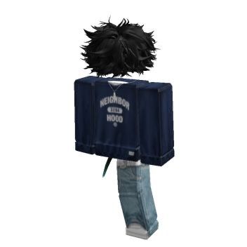 an animated image of a person with black hair on top of a blue box that is hanging from the ceiling