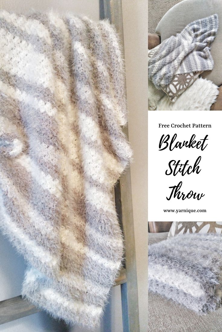 a blanket sitting on top of a chair next to a ladder with the words blacked stitch throw