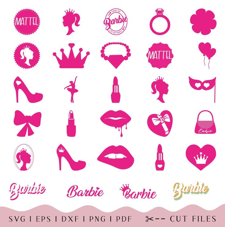 the silhouettes of different types of women's clothing and accessories are shown in pink