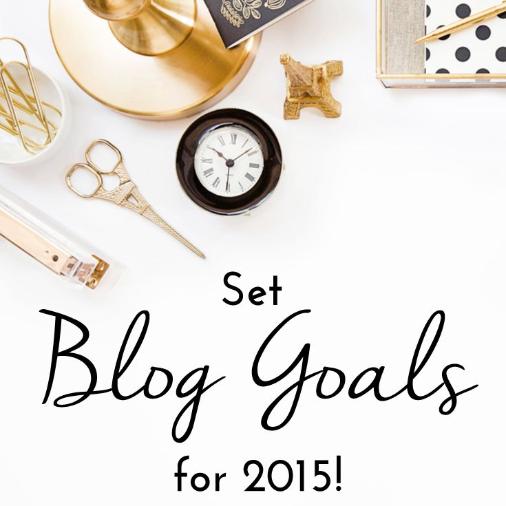 the words set blog goals for 2013 on top of a white background with gold accessories