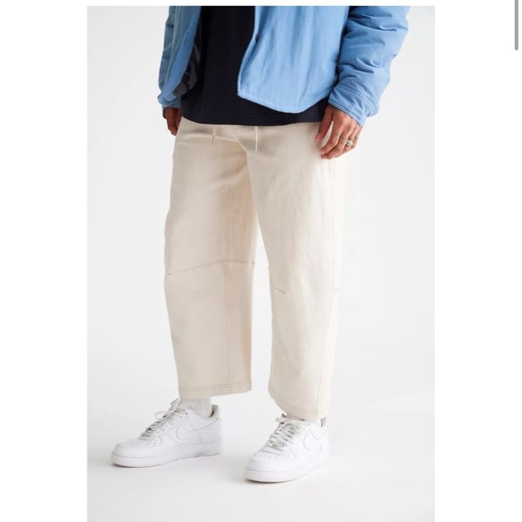 Bowed Leg Pants By Bdg. Features A Recycled Cotton Blend With A Bit Of Stretch For All Day Comfort. Fitted With Pockets And Complete With An Adjustable Drawstring At The Waist. Never Worn Bnwot Great Cream / Natural Off White Color From Urban Outfitters Spring Streetwear Chinos With Tapered Leg, Spring Streetwear Tapered Leg Chinos, Spring Tapered Leg Chinos For Streetwear, Trendy Relaxed Fit Chinos For Spring, Casual Cropped Leg Chinos For Spring, Casual Cropped Leg Bottoms For Elevated Casual Occasion, Casual Spring Cropped Leg Chinos, Urban Bottoms With Tapered Leg For Elevated Casual, Straight Leg Chinos For Spring Streetwear