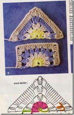 two crocheted grannys with flowers on them