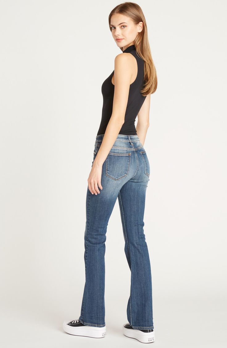 Whiskering and fading along the thighs give a casually worn look to stretch-denim jeans that fit slim through the legs before flaring into a subtle bootcut. 30" inseam; 18" leg opening; 10" front rise; 14" back rise (size 29) Zip fly with button closure Five-pocket style 93% cotton, 5% polyester, 2% spandex Machine wash, tumble dry Imported BP. Medium Wash Mid-rise Flares With Five Pockets, Mid-rise Medium Wash Flares With Five Pockets, Distressed Denim Flare Jeans, Mid-rise Medium Wash Flare Jeans, Fitted Distressed Denim Flares, Mid-rise Dark Wash Flares With Five Pockets, Distressed Fitted Flares, Mid-rise Dark Wash Flares With Frayed Hem, Distressed High Rise Fitted Flares