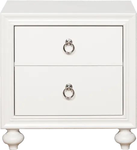 a white nightstand with two drawers